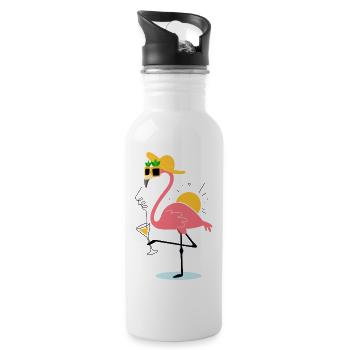 Design d’été flamant – Ambiance tropicale - Gourde avec paille intégrée - blanc - Droite
