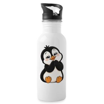 Un pingouin de dessin animé mignon ravi - Gourde avec paille intégrée - blanc - Droite