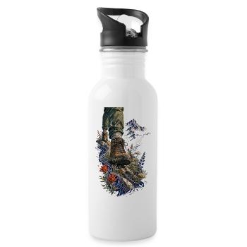 Abenteuerstiefel und Wildblumen - Trinkflasche mit integriertem Trinkhalm - Weiß - Rechts