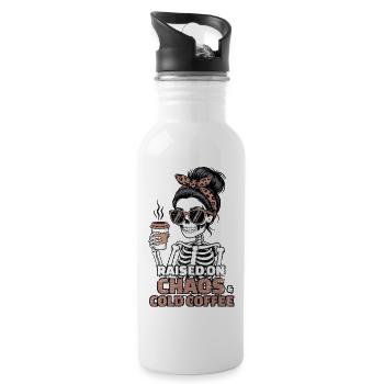 Chaos and Coffee: Skeleton Style - Water bottle with straw - white - Right