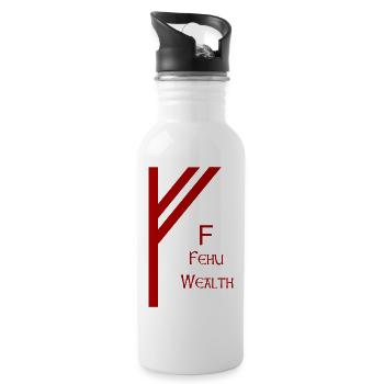 Fehu Rune Complete Red – Viking Futhark Norse - Gourde avec paille intégrée - blanc - Droite