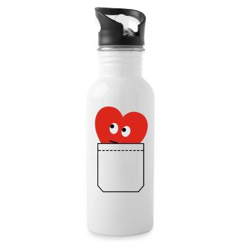 heart in pocket - Water bottle with straw - white - Right