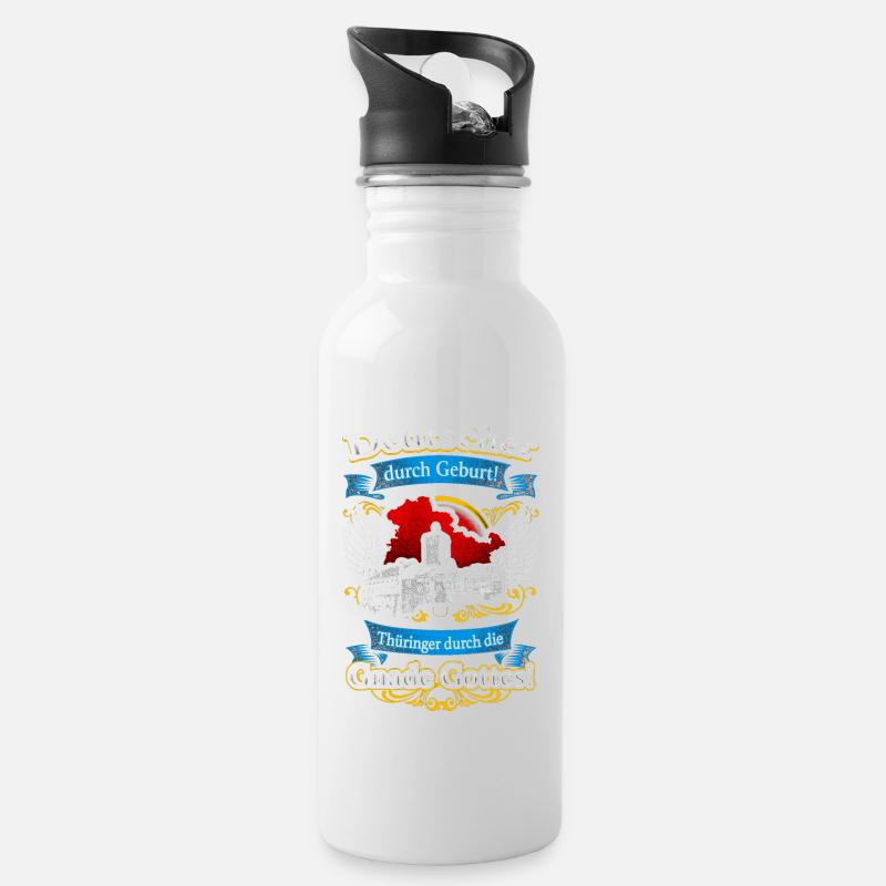 Stolzer Thüringer – Tradition in der Heimat - Trinkflasche mit integriertem Trinkhalm - Weiß