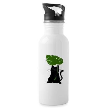 Pflanze und Katze Kawaii süßes Tier Design - Trinkflasche mit integriertem Trinkhalm - Weiß - Rechts