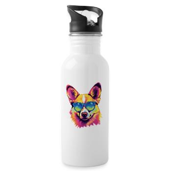 Corgi dog wearing sun glasses - Water bottle with straw - white - Right