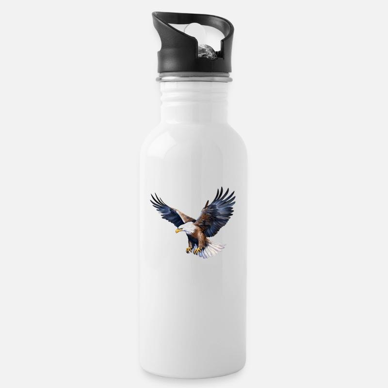 Weißkopfseeadler - Trinkflasche mit integriertem Trinkhalm - Weiß