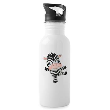 Dancing Zebra on Ice - Ice Skater Design - Water bottle with straw - white - Right