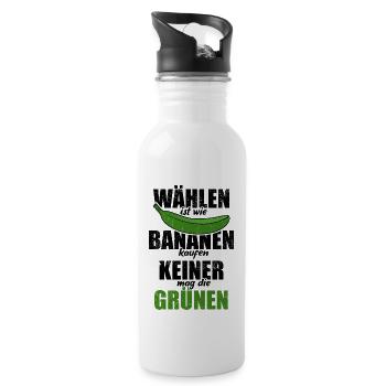 Wählen ist wie Bananen kaufen - keine Grünen - Trinkflasche mit integriertem Trinkhalm - Weiß - Rechts