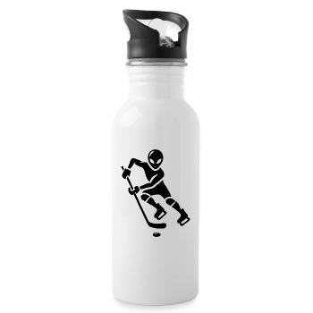 Alien Ice Hockey Player Silhouette Minimalist - Water bottle with straw - white - Right