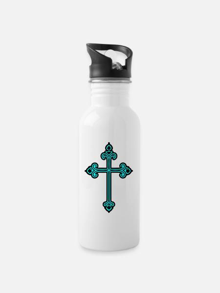 Croix Signe Foi - Gourde avec paille intégrée - blanc