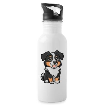 Australian Shepherd Dog Comic Cute - Water bottle with straw - white - Right