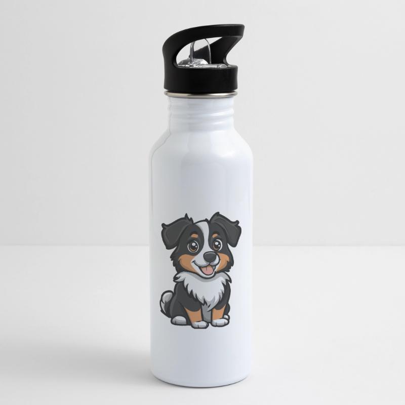 Australian Shepherd Hund Comic Niedlich Trinkflasche mit integriertem Trinkhalm