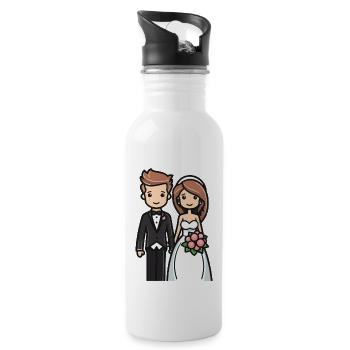 Mariée, Marié, Jeunes mariés, Mariage - Gourde avec paille intégrée - blanc - Droite
