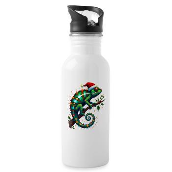 Chameleon Santa Hat Lights Christmas Cute Xmas - Water bottle with straw - white - Right