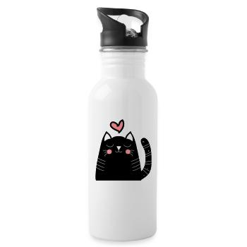 Katze Katzen Mietze Liebeskatze als Geschenk - Trinkflasche mit integriertem Trinkhalm - Weiß - Rechts