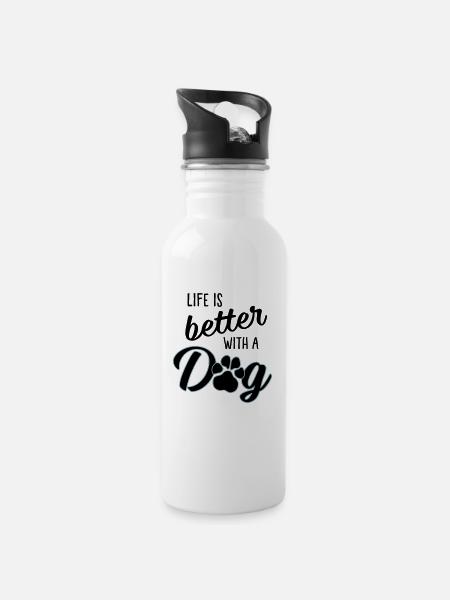 Life is better with a dog - Patte de chien - Gourde avec paille intégrée - blanc