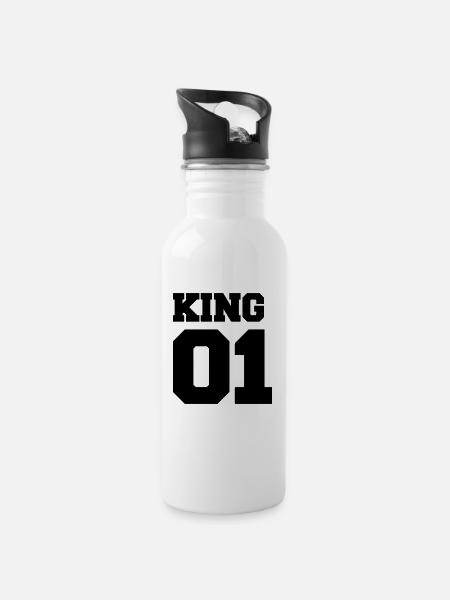 king 01 - Trinkflasche mit integriertem Trinkhalm - Weiß