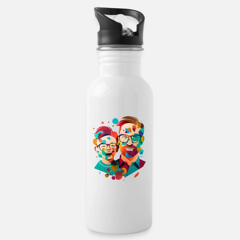 Father's Day - Father and Son - Water bottle with straw - white