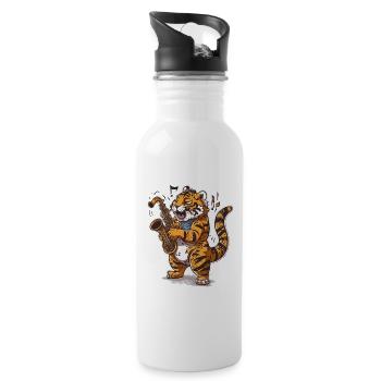 Saxophonist Tiger - Water bottle with straw - white - Right