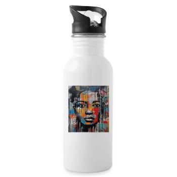 STREET ART FRAU - Trinkflasche mit integriertem Trinkhalm - Weiß - Rechts
