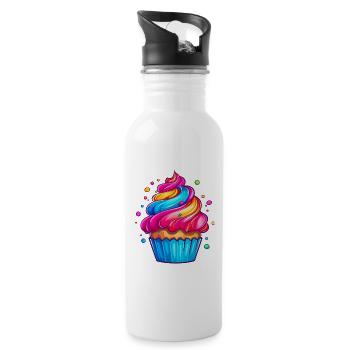 fluffiger Regenbogen Cupcake - Trinkflasche mit integriertem Trinkhalm - Weiß - Rechts