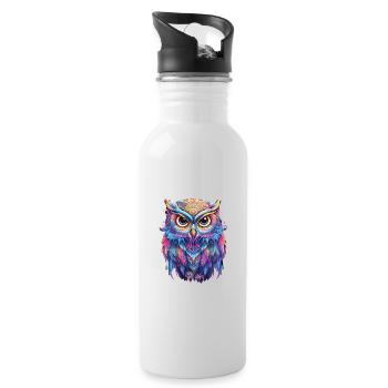 Luminous Nocturne: Splendeur holographique du hibou - Gourde avec paille intégrée - blanc - Droite