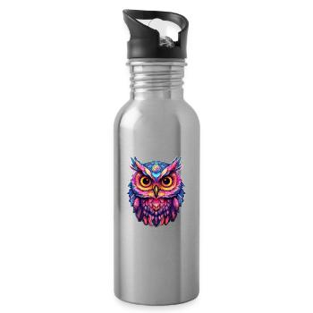 Luminous Nocturne: Holographic Owl Splendor - Water bottle with straw - silver - Right