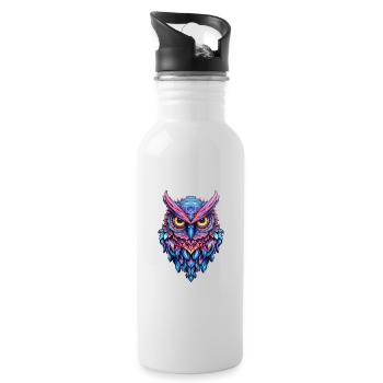 Luminous Nocturne: Holographic Owl Splendor - Water bottle with straw - white - Right