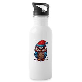Süße Eule mit Weihnachtsmütze Kawaii Geschenk - Trinkflasche mit integriertem Trinkhalm - Weiß - Rechts