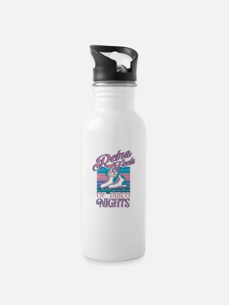 Rollerskater Party Retro Feels Of Disco Night Gift - Trinkflasche mit integriertem Trinkhalm - Weiß