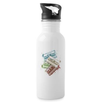 Retro Watercolor Tapes Cassettes Oldschool Mixtapes - Water bottle with straw - white - Right