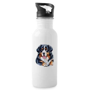 Berner Sennenhund Wasserfarben - Trinkflasche mit integriertem Trinkhalm - Weiß - Rechts