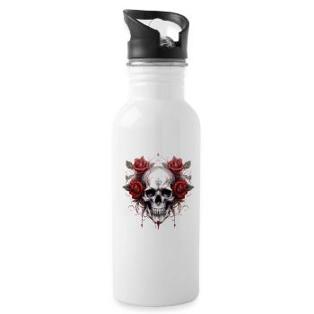 Gothic Skull Roses Art Graphic Fashion - Water bottle with straw - white - Right