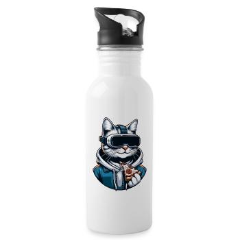 VR Gaming Katze Pizza Abenteuer - Trinkflasche mit integriertem Trinkhalm - Weiß - Rechts