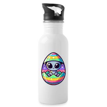 Alien Osterei-Schlüpfen Design: Bunte Überraschung - Trinkflasche mit integriertem Trinkhalm - Weiß - Rechts