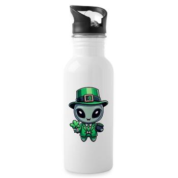 St. Patrick's Day alien extraterrestrial celebration desig - Water bottle with straw - white - Right