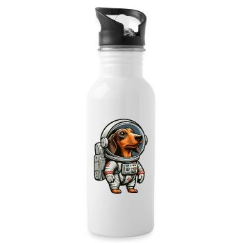 Dackel im Weltraum Astronautenabenteuer - Trinkflasche mit integriertem Trinkhalm - Weiß - Rechts
