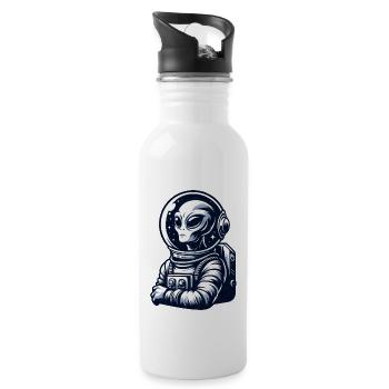 Astronaut meets proud alien - Water bottle with straw - white - Right