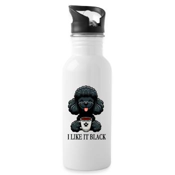 Pudel liebt schwarzen Kaffee "I like it black" - Trinkflasche mit integriertem Trinkhalm - Weiß - Rechts