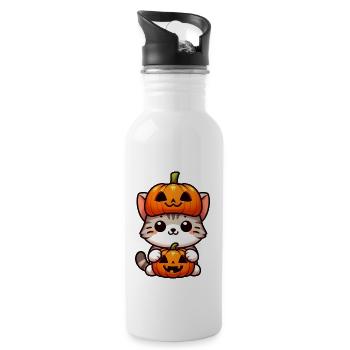 Halloween Chat Citrouille Chapeau Fantaisiste - Gourde avec paille intégrée - blanc - Droite