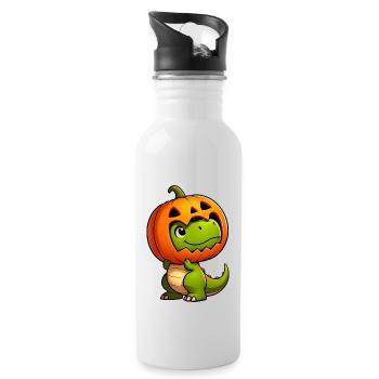 Halloween Dino Dinosaurier T-Rex Kürbis Hut Helm - Trinkflasche mit integriertem Trinkhalm - Weiß - Rechts