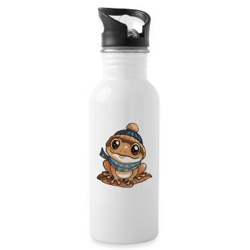 Cute frog with scarf and bobble hat. - Water bottle with straw - white - Right