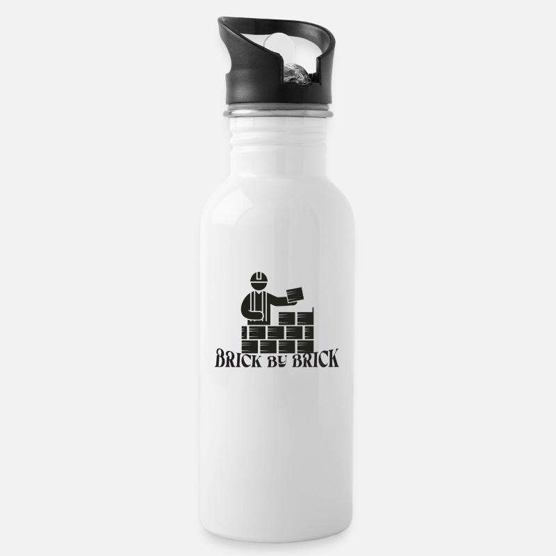 Brick by Brick - Meme Saying - Water bottle with straw - white