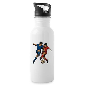 Fußball Retro Zweikampf Vintage Spieler - Trinkflasche mit integriertem Trinkhalm - Weiß - Rechts