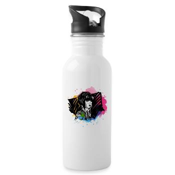 Hand drawn geisha with paint splatter - Water bottle with straw - white - Right