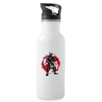 Samurai Japanese Warrior Blood Moon Design - Water bottle with straw - white - Right