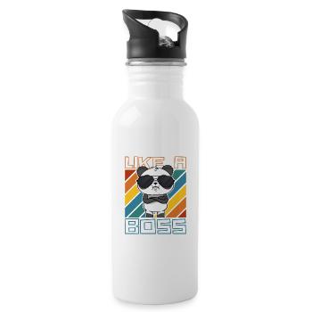 Like a Boss - Funny Cartoon Panda Bear Saying - Water bottle with straw - white - Right