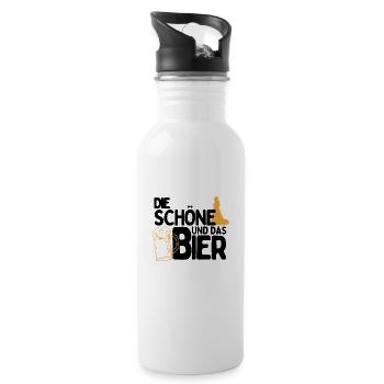 Die Schöne und das Bier Party Outfit zum Bier - Trinkflasche mit integriertem Trinkhalm - Weiß - Rechts