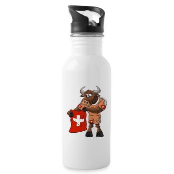 Schweizer Fan Stier - Trinkflasche mit integriertem Trinkhalm - Weiß - Rechts