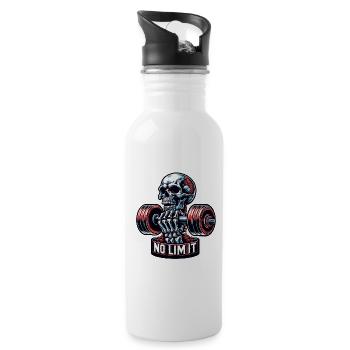 No Limit Workout Bodybuilding Skull mit Hantel - Trinkflasche mit integriertem Trinkhalm - Weiß - Rechts
